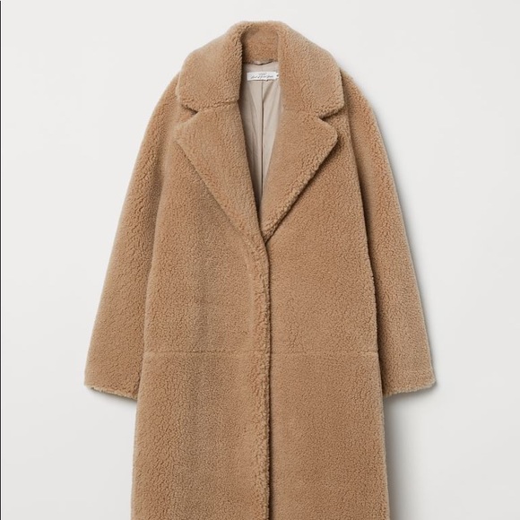 H&M Jackets & Blazers - H&M | Long Light Beige Teddy Coat